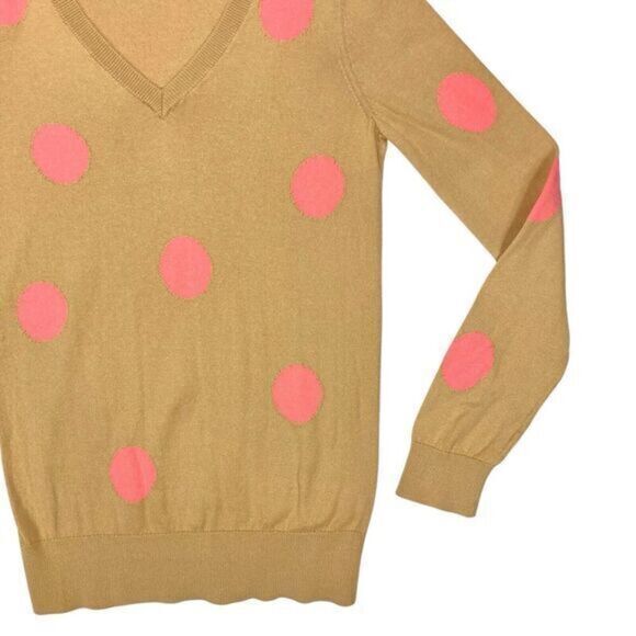 LOFT V-Neck Sweater Women Xs Tan Polka Dot Pink Minimalist Modest Neutral Modern - Picture 4 of 16